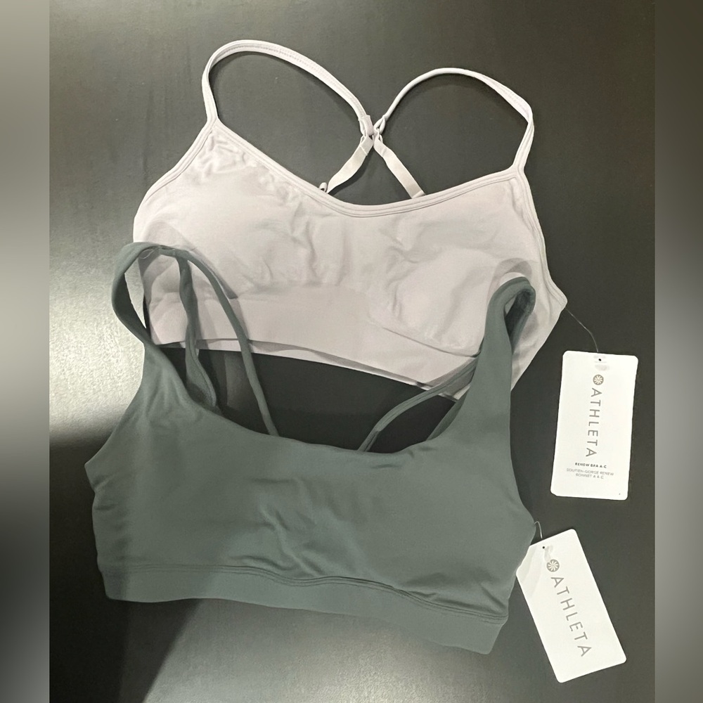 Athleta sports bras size Small in Bali Green and TinselPurple NWT